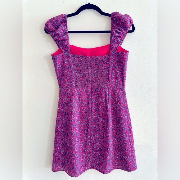 French Connection - Hot Pink & Blue Floral Cap Sleeve Mini Dress - Picture 2 of 3